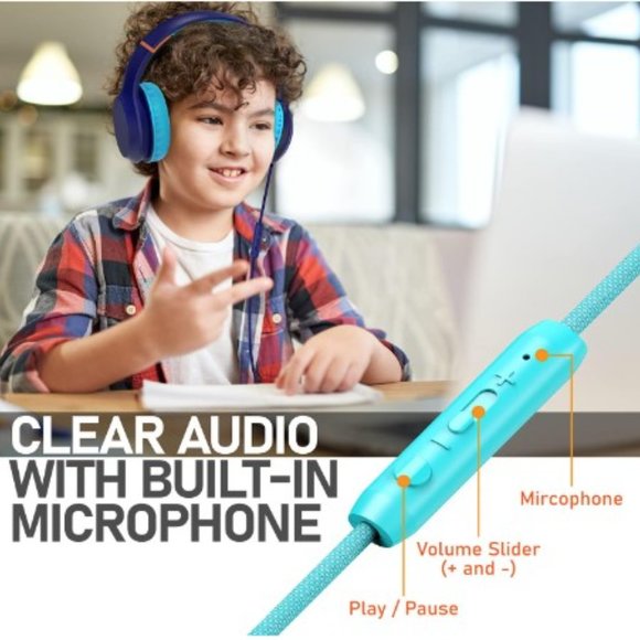 Kids Headphones - Wired - Stereo - Safe Volume Limit/Control - Microphone - Picture 4 of 12
